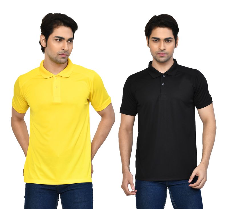 Men's Casual Regular Fit Solid Tshirts combo I Collared Neck I Half Sleeve Polo T-shirts  - Black & Yellow