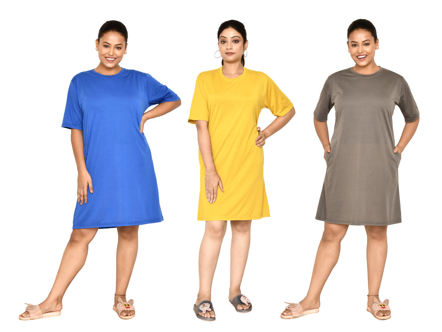 RAPL BHARAT Women's Casual Round Neck Cotton Knee Length Dress With Short sleeves