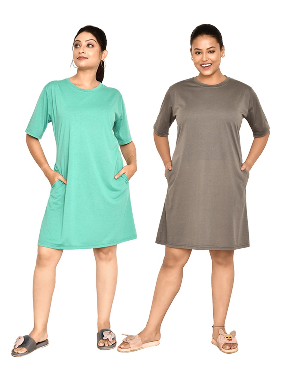 RAPL BHARAT Women's Casual Round Neck Cotton Knee Length Dress With Short sleeves