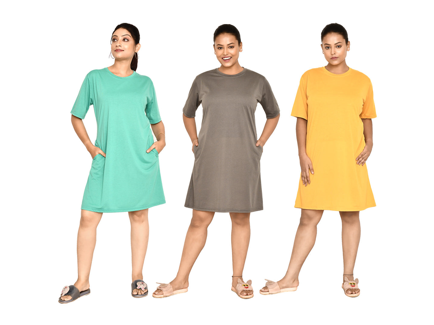 RAPL BHARAT Women's Casual Round Neck Cotton Knee Length Dress With Short sleeves