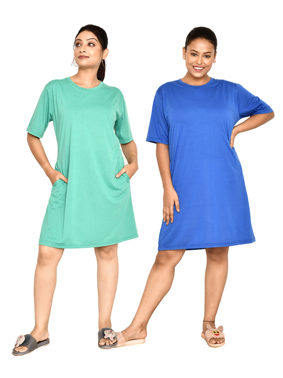 RAPL BHARAT Women's Casual Round Neck Cotton Knee Length Dress With Short sleeves