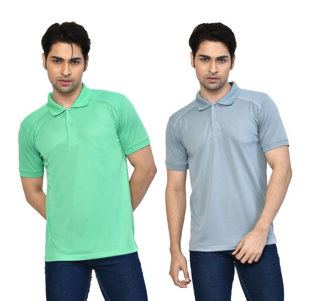 Men's Casual Regular Fit Solid Tshirts combo I Collared Neck I Half Sleeve Polo T-shirts  - Light Green & Light Grey