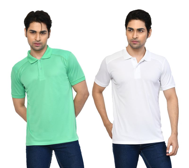 Men's Casual Regular Fit Solid Tshirts combo I Collared Neck I Half Sleeve Polo T-shirts  - Light Green & White