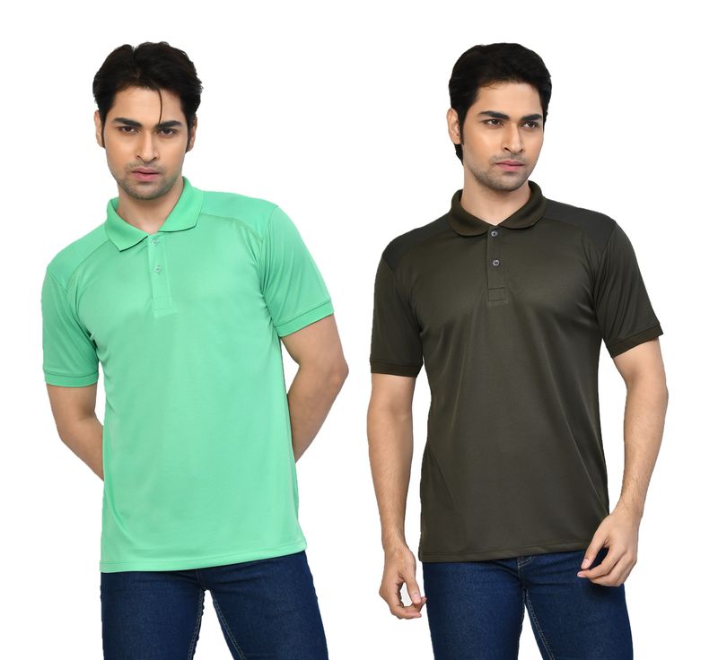 Men's Casual Regular Fit Solid Tshirts combo I Collared Neck I Half Sleeve Polo T-shirts  - Light Green & Algae green