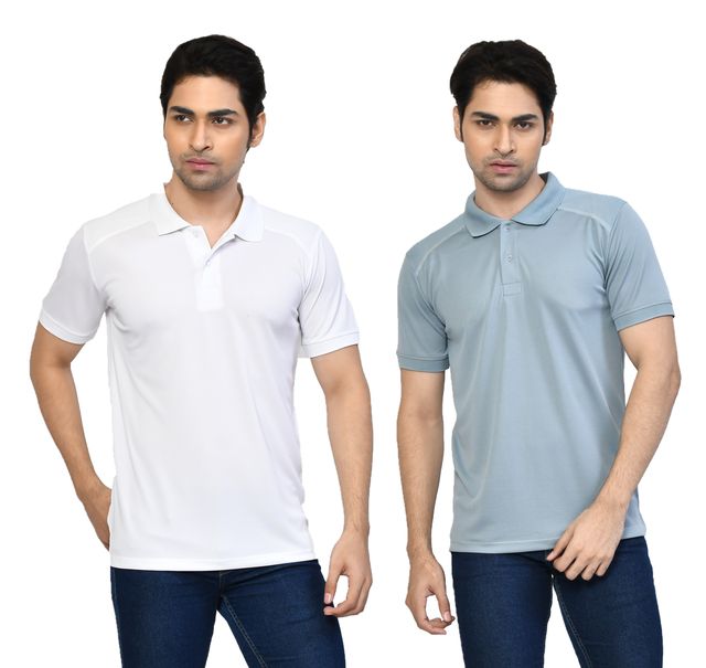 Men's Casual Regular Fit Solid Tshirts combo I Collared Neck I Half Sleeve Polo T-shirts  - Light Grey & White