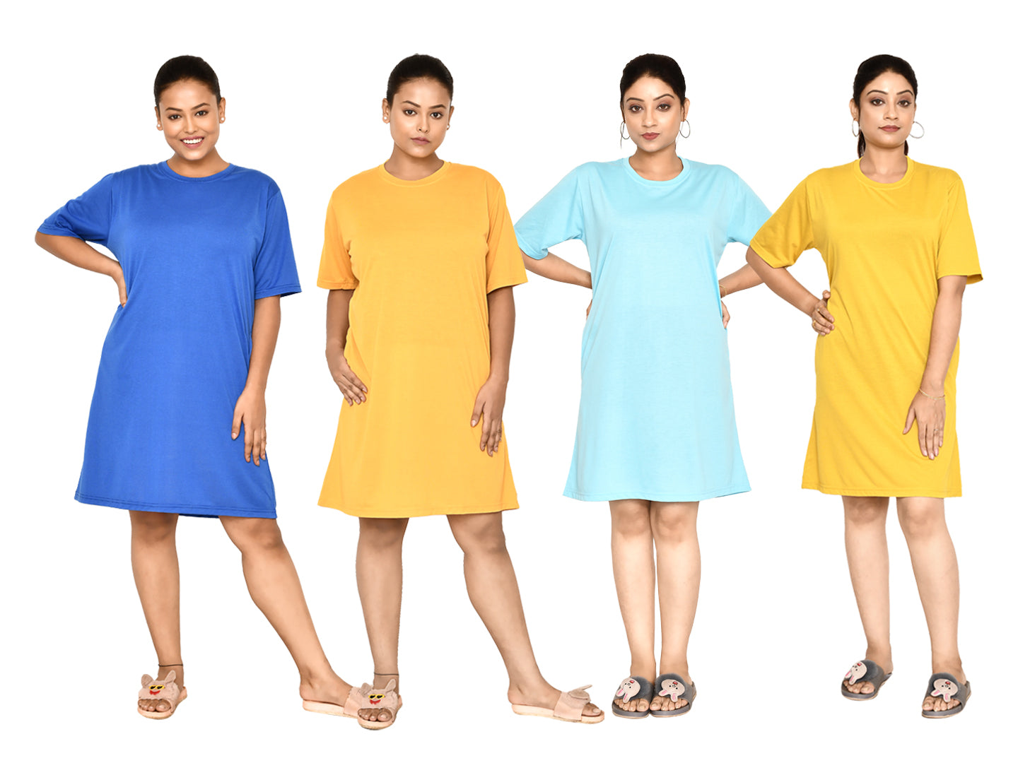 RAPL BHARAT Women's Casual Round Neck Cotton Knee Length Dress With Short sleeves