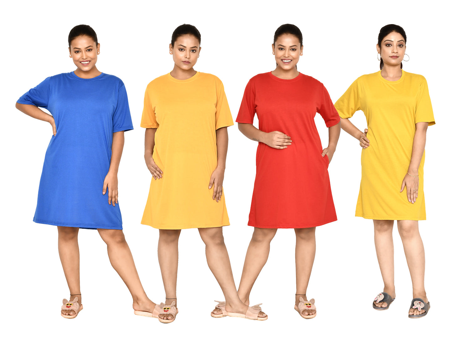 RAPL BHARAT Women's Casual Round Neck Cotton Knee Length Dress With Short sleeves