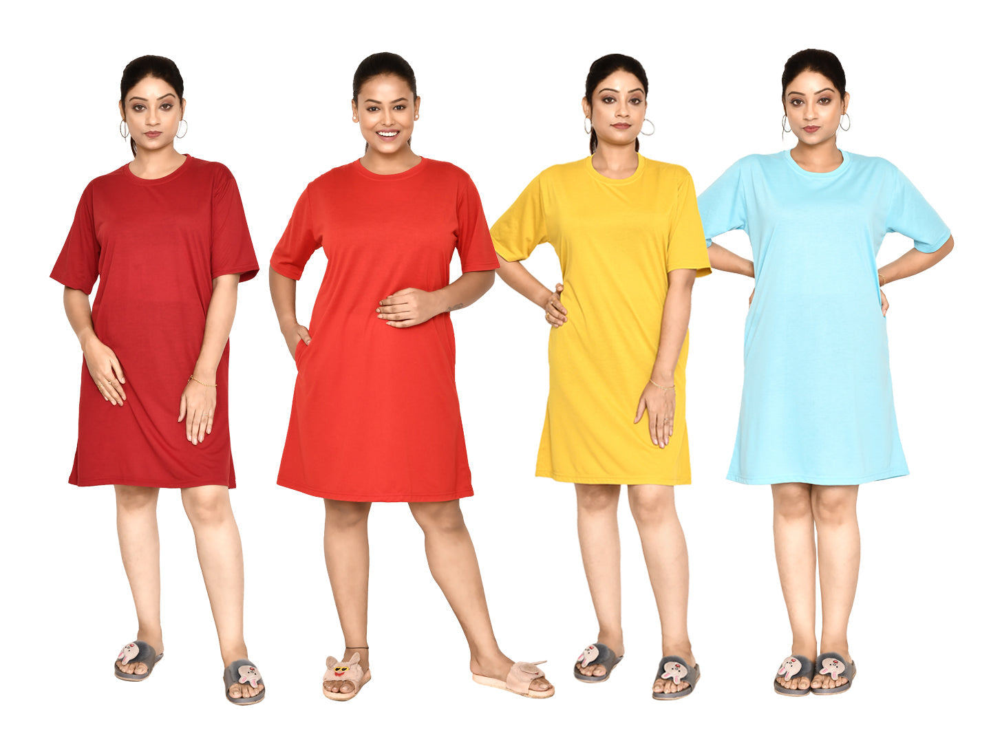 RAPL BHARAT Women's Casual Round Neck Cotton Knee Length Dress With Short sleeves