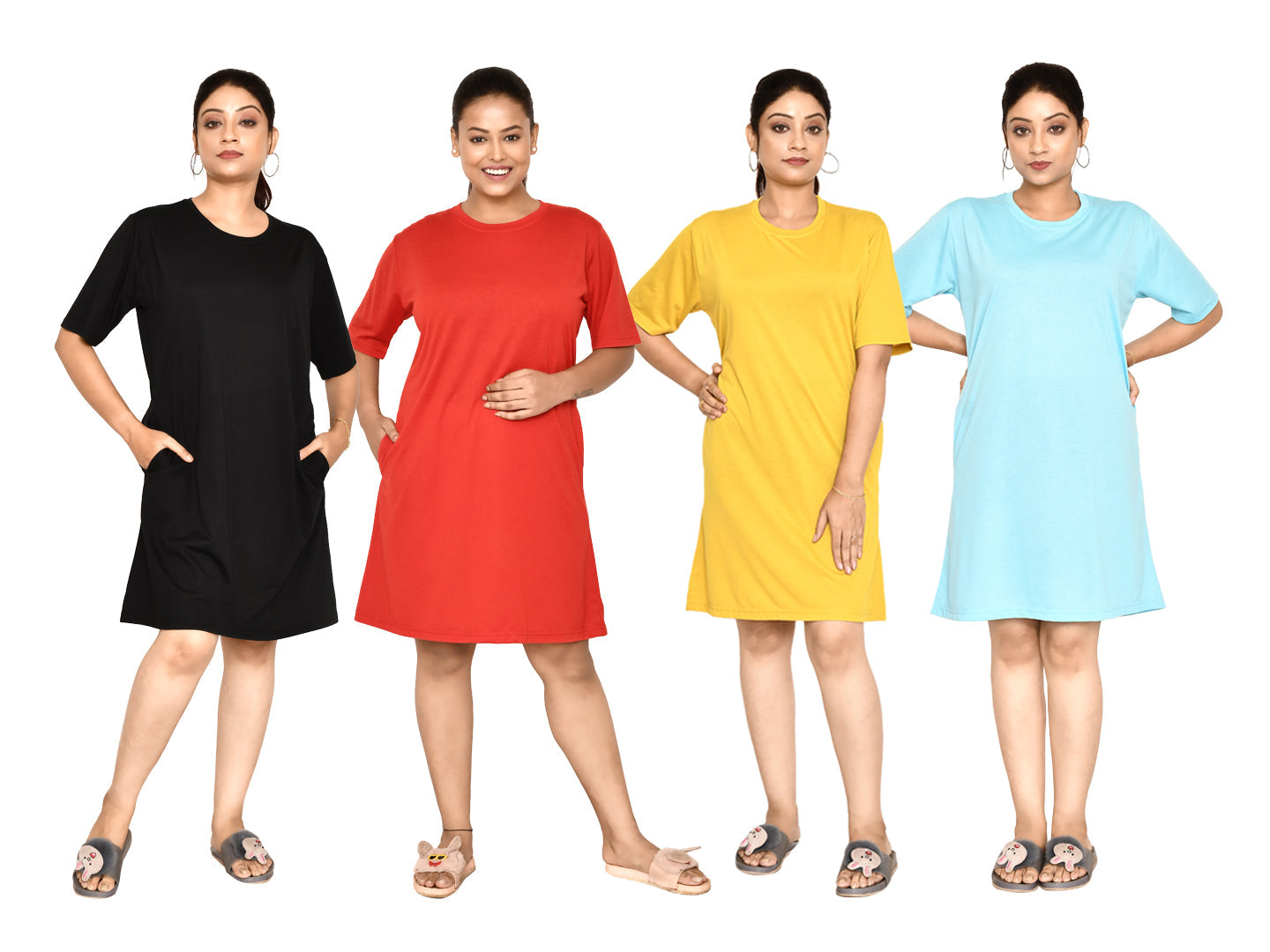 RAPL BHARAT Women's Casual Round Neck Cotton Knee Length Dress With Short sleeves