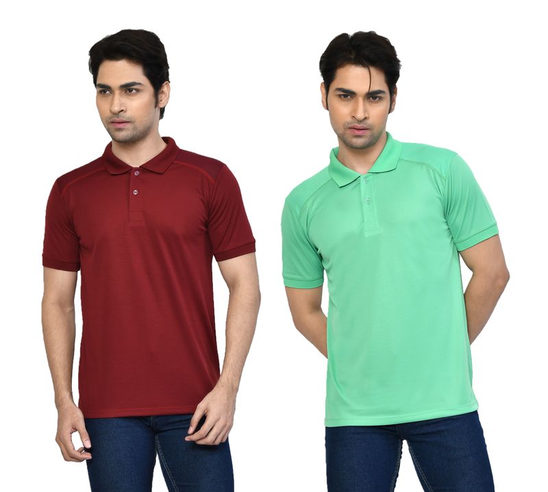 Men's Casual Regular Fit Solid Tshirts combo I Collared Neck I Half Sleeve Polo T-shirts  - Maroon & Light Green