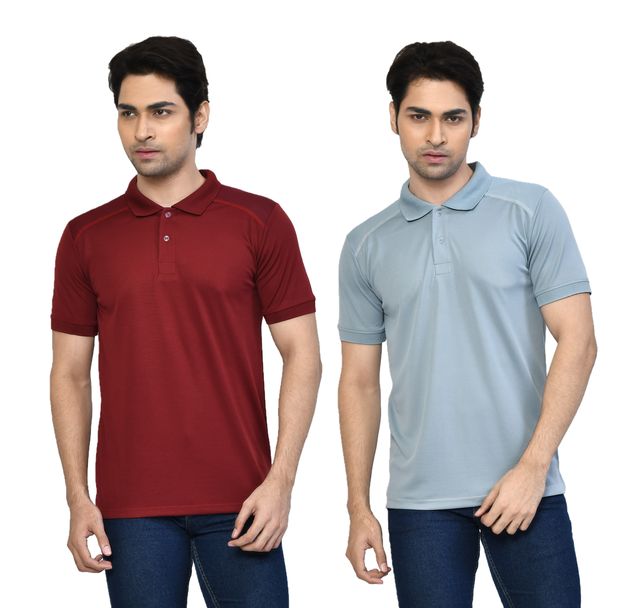 Men's Casual Regular Fit Solid Tshirts combo I Collared Neck I Half Sleeve Polo T-shirts  - Maroon & Light Grey