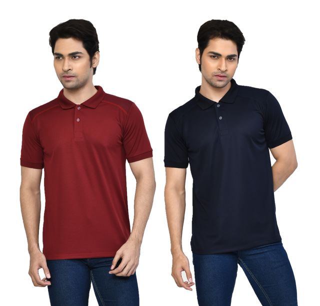 Men's Casual Regular Fit Solid Tshirts combo I Collared Neck I Half Sleeve Polo T-shirts  - Maroon & Navy Blue