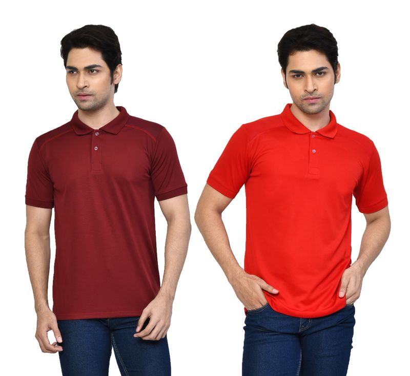 Men's Casual Regular Fit Solid Tshirts combo I Collared Neck I Half Sleeve Polo T-shirts  - Maroon & Berry Red