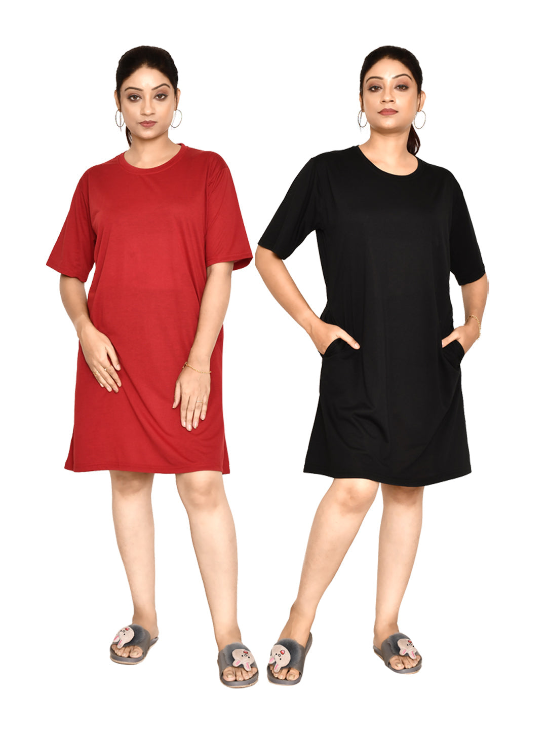 RAPL BHARAT Women's Casual Round Neck Cotton Knee Length Dress With Short sleeves