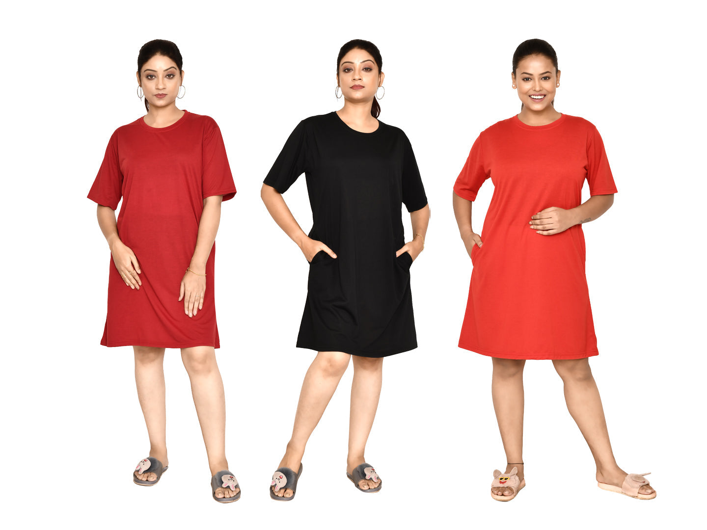 RAPL BHARAT Women's Casual Round Neck Cotton Knee Length Dress With Short sleeves