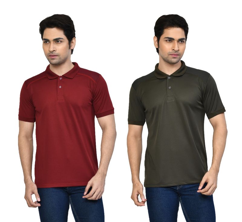 Men's Casual Regular Fit Solid Tshirts combo I Collared Neck I Half Sleeve Polo T-shirts  - Maroon & Algae green