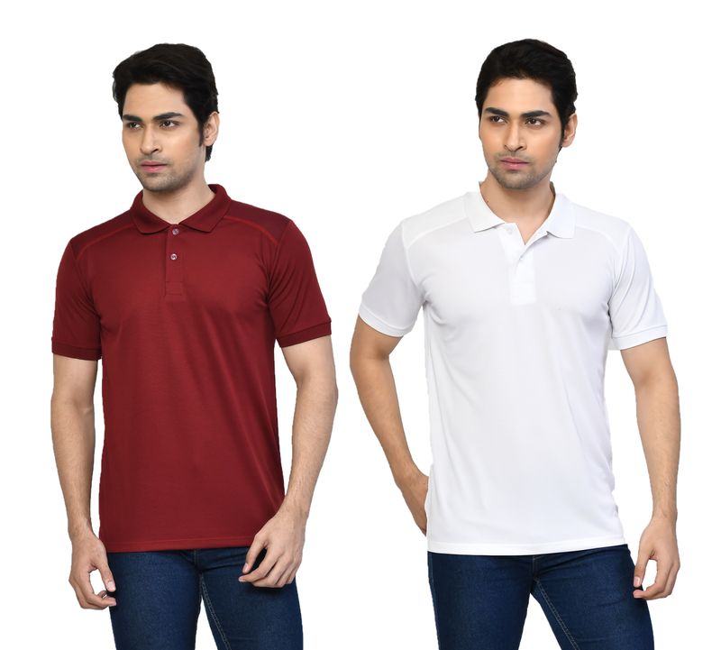 Men's Casual Regular Fit Solid Tshirts combo I Collared Neck I Half Sleeve Polo T-shirts  - Maroon & White