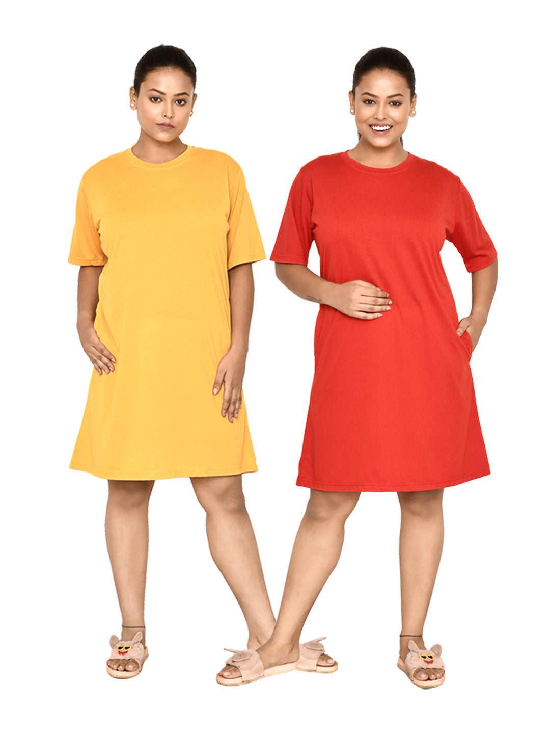 RAPL BHARAT Women's Casual Round Neck Cotton Knee Length Dress With Short sleeves