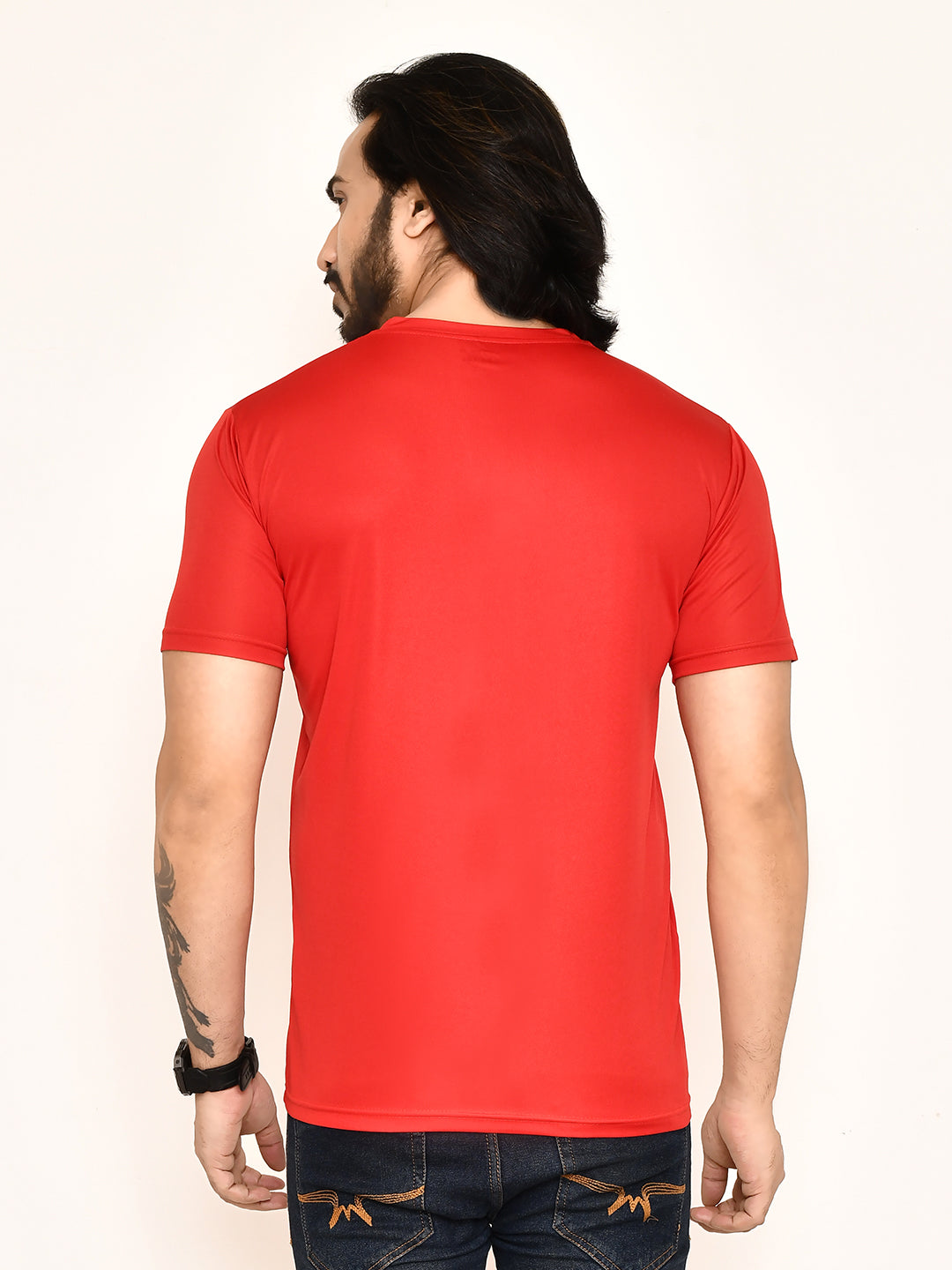 RAPL BHARAT Men's Casual Regular Fit Solid Pattern Round Neck Polyester T-shirt with Half Sleeve I Comfortable and Breathable Western Outfit (Color - Red)