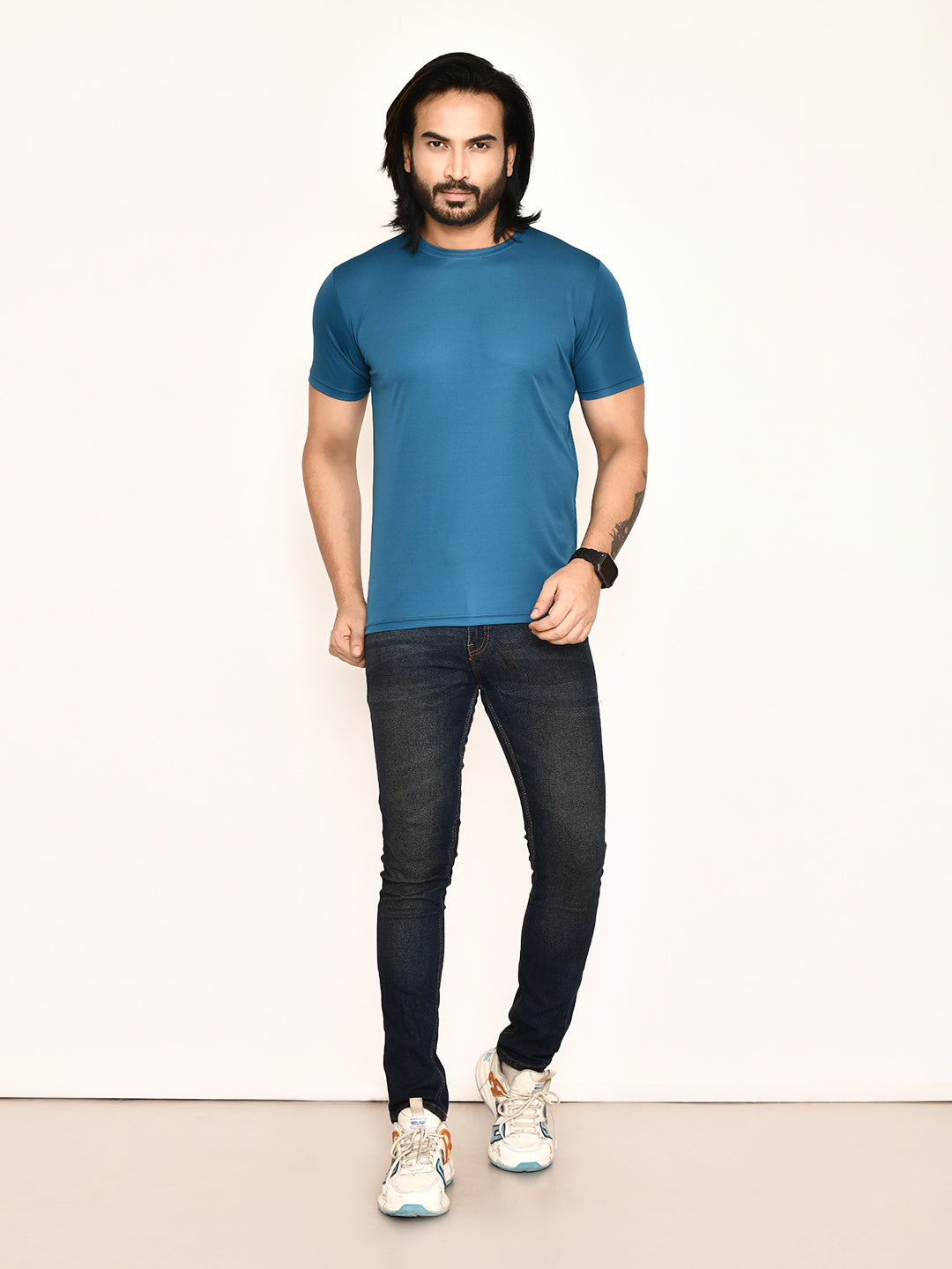 RAPL BHARAT Men's Casual Regular Fit Solid Pattern Round Neck Polyester T-shirt with Half Sleeve I Comfortable and Breathable Western Outfit (Color - Airforce)