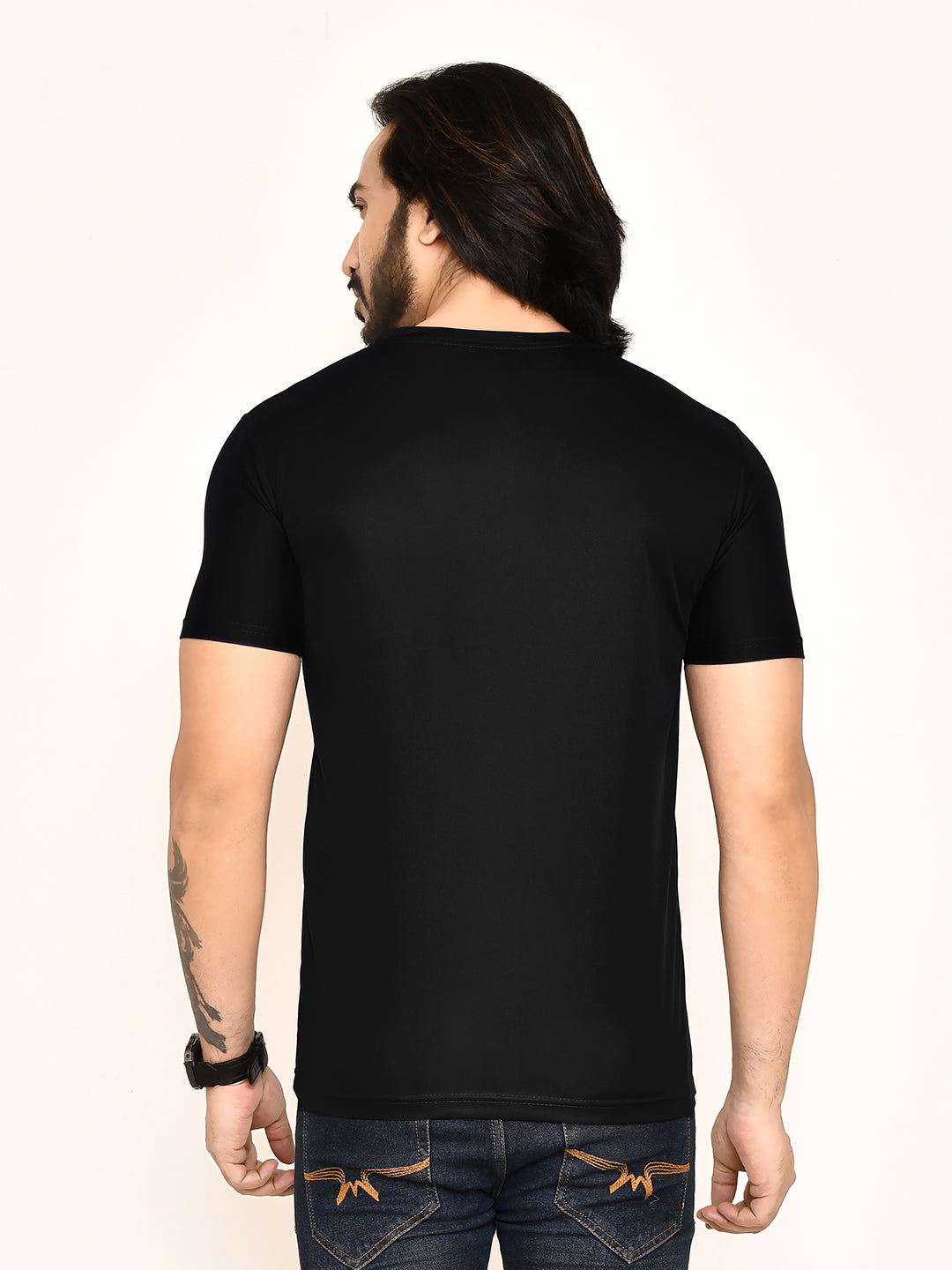 RAPL BHARAT Men's Casual Regular Fit Solid Pattern Round Neck Polyester T-shirt with Half Sleeve I Comfortable and Breathable Western Outfit (Color - Black)