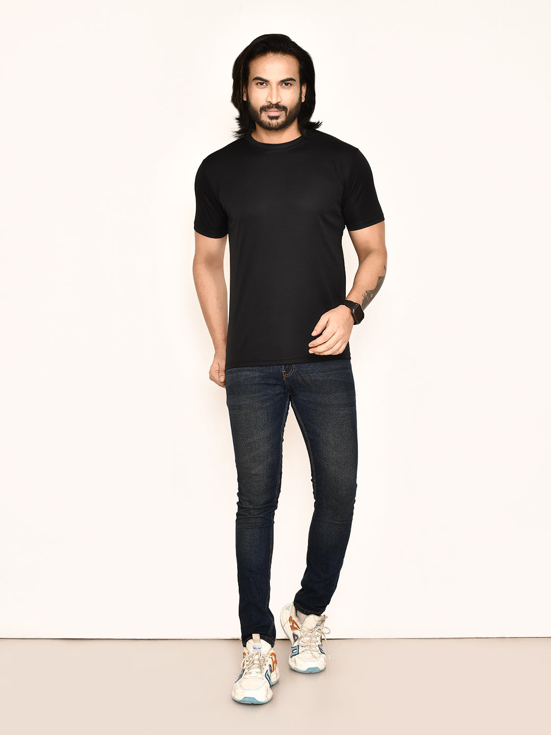 RAPL BHARAT Men's Casual Regular Fit Solid Pattern Round Neck Polyester T-shirt with Half Sleeve I Comfortable and Breathable Western Outfit (Color - Black)