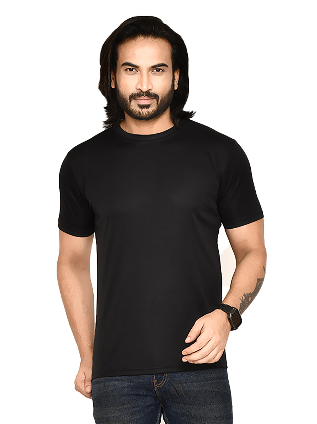 RAPL BHARAT Men's Casual Regular Fit Solid Pattern Round Neck Polyester T-shirt with Half Sleeve I Comfortable and Breathable Western Outfit (Color - Black)