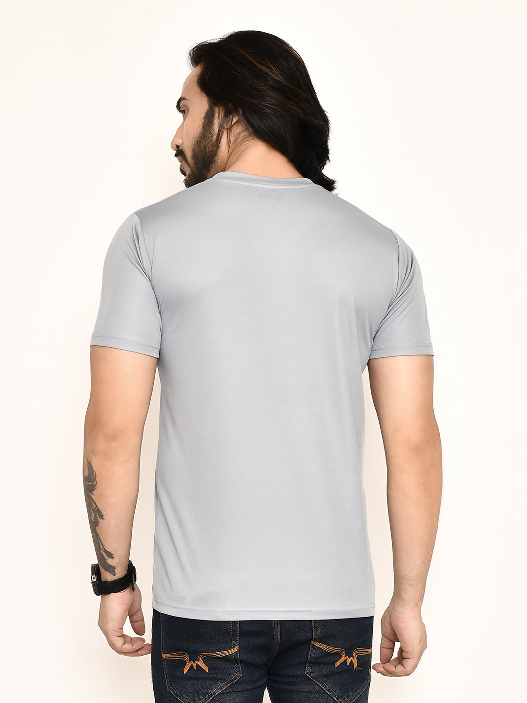 RAPL BHARAT Men's Casual Regular Fit Solid Pattern Round Neck Polyester T-shirt with Half Sleeve I Comfortable and Breathable Western Outfit (Color - Grey)