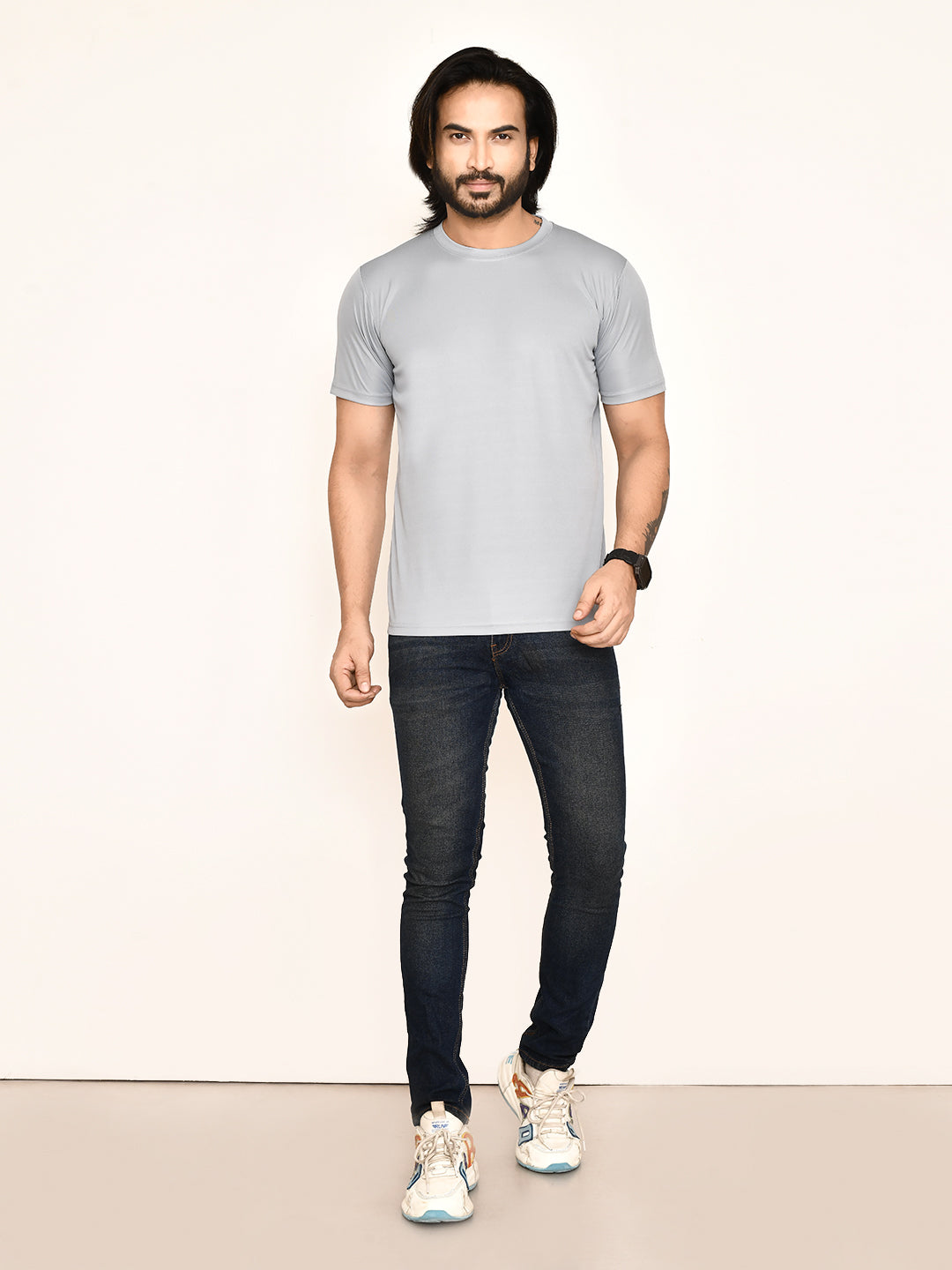 RAPL BHARAT Men's Casual Regular Fit Solid Pattern Round Neck Polyester T-shirt with Half Sleeve I Comfortable and Breathable Western Outfit (Color - Grey)