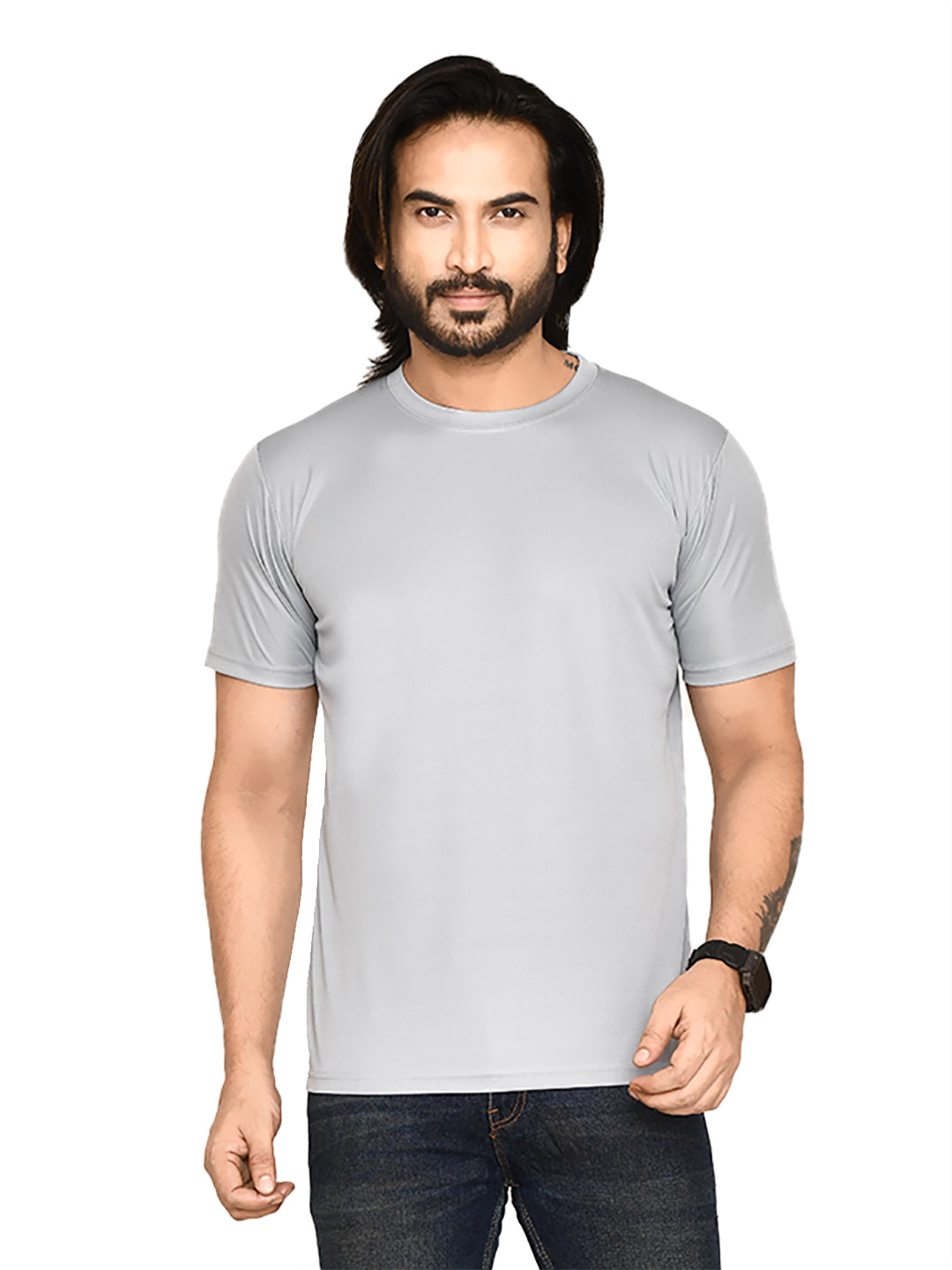 RAPL BHARAT Men's Casual Regular Fit Solid Pattern Round Neck Polyester T-shirt with Half Sleeve I Comfortable and Breathable Western Outfit (Color - Grey)