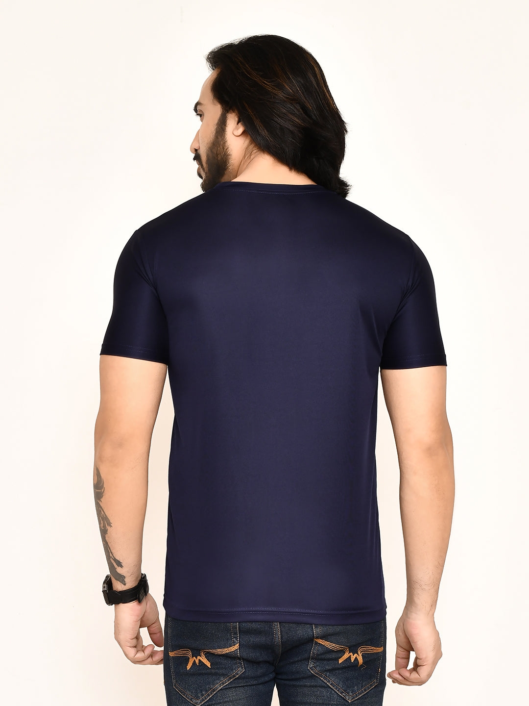 RAPL BHARAT Men's Casual Regular Fit Solid Pattern Round Neck Polyester T-shirt with Half Sleeve I Comfortable and Breathable Western Outfit (Color - Navy)