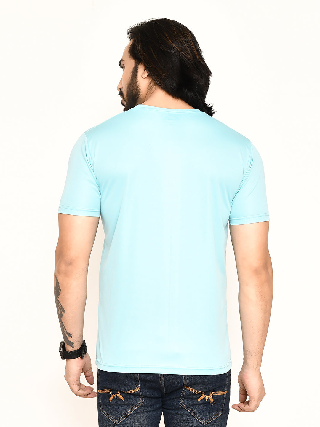 RAPL BHARAT Men's Casual Regular Fit Solid Pattern Round Neck Polyester T-shirt with Half Sleeve I Comfortable and Breathable Western Outfit  (Color - Powder Blue)