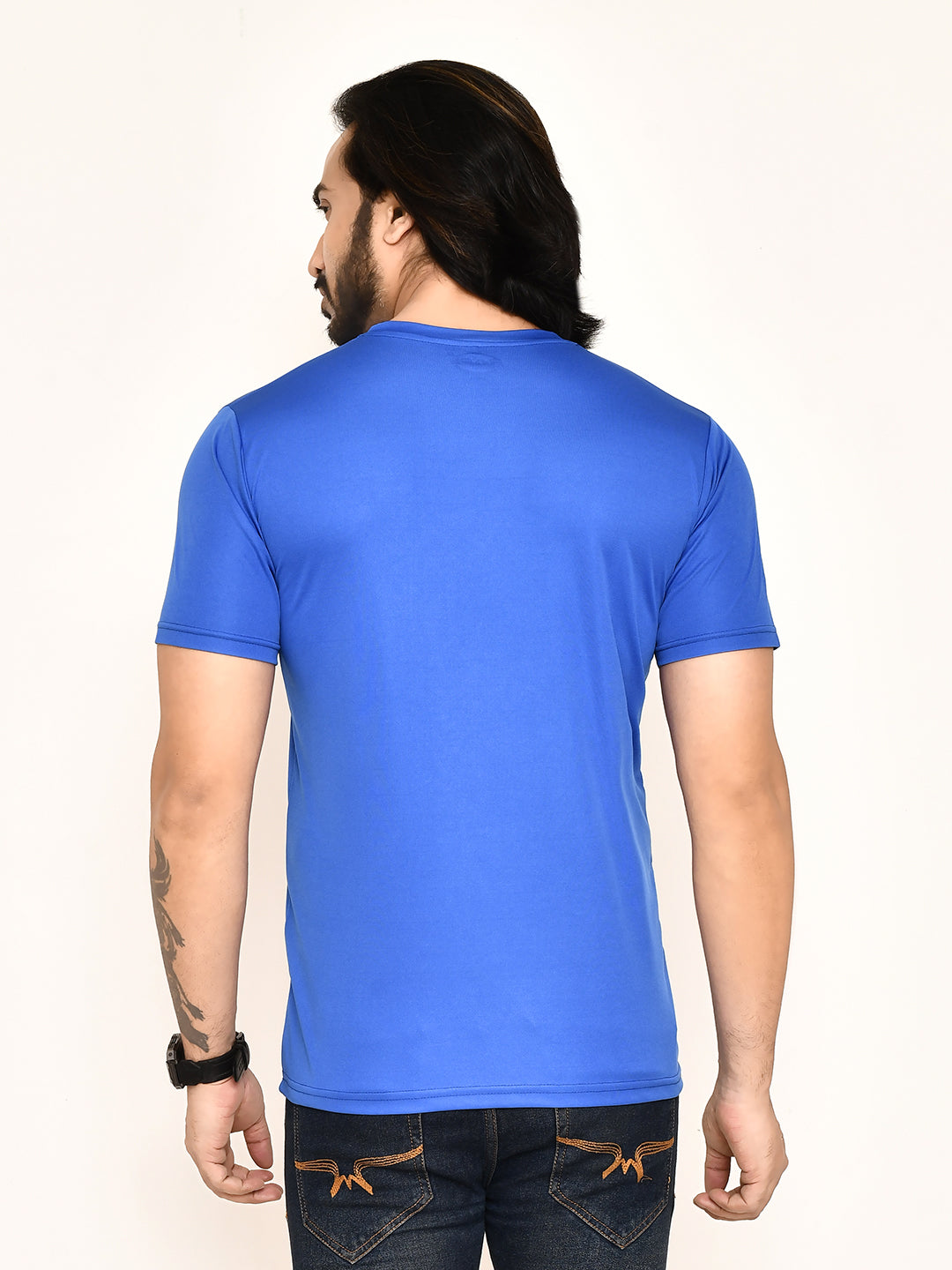 RAPL BHARAT Men's Casual Regular Fit Solid Pattern Round Neck Polyester T-shirt with Half Sleeve I Comfortable and Breathable Western Outfit (Color - Royal Blue)