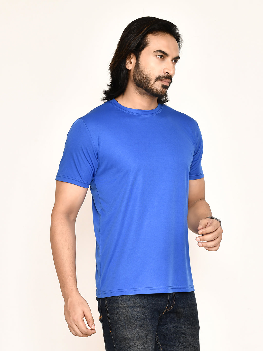 RAPL BHARAT Men's Casual Regular Fit Solid Pattern Round Neck Polyester T-shirt with Half Sleeve I Comfortable and Breathable Western Outfit (Color - Royal Blue)