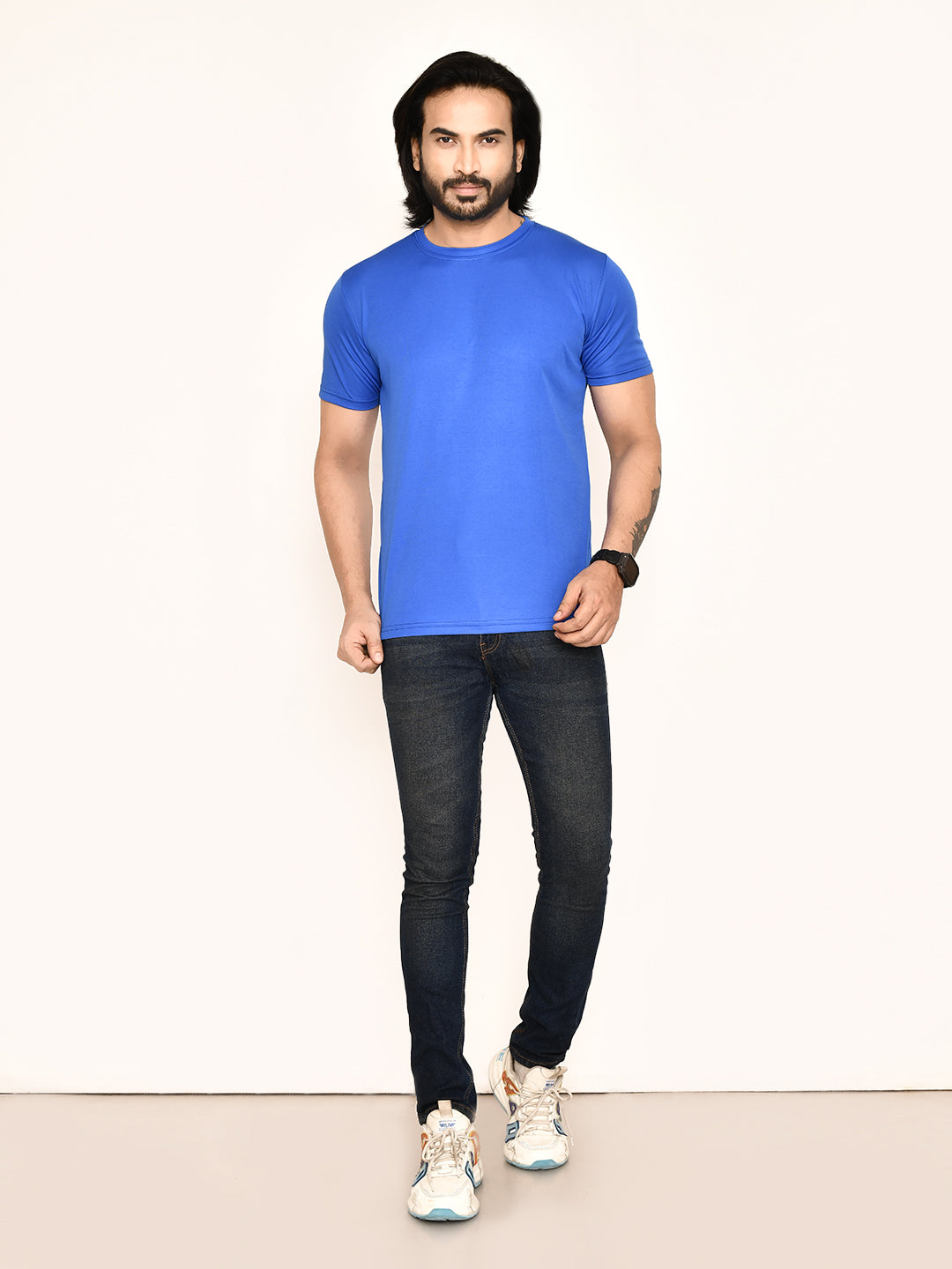 RAPL BHARAT Men's Casual Regular Fit Solid Pattern Round Neck Polyester T-shirt with Half Sleeve I Comfortable and Breathable Western Outfit (Color - Royal Blue)