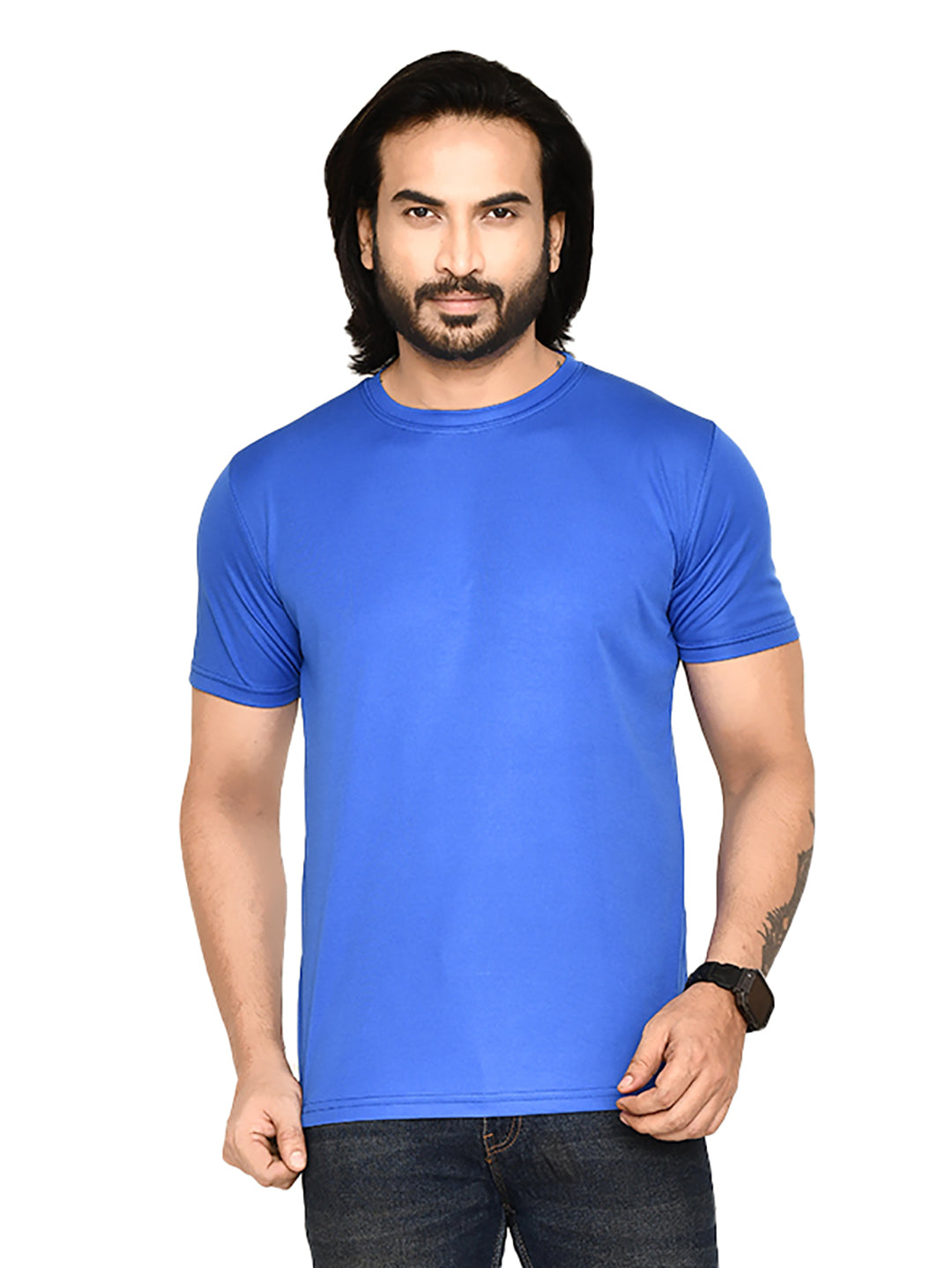 RAPL BHARAT Men's Casual Regular Fit Solid Pattern Round Neck Polyester T-shirt with Half Sleeve I Comfortable and Breathable Western Outfit (Color - Royal Blue)