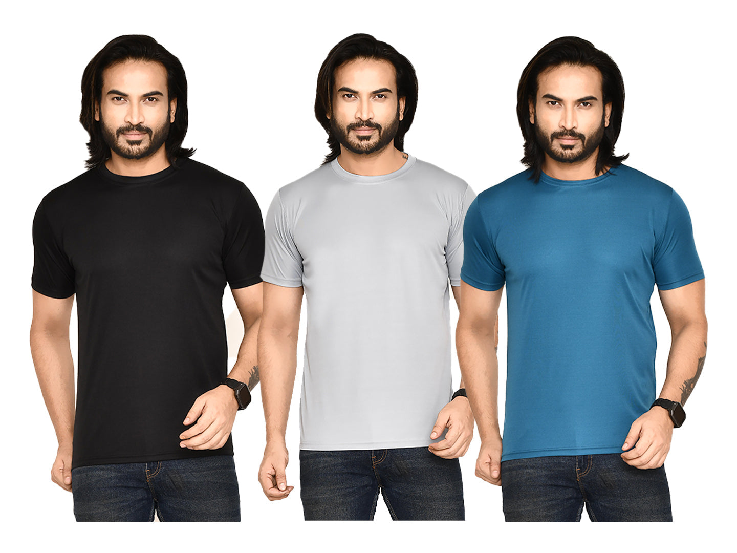 RAPL BHARAT Men's Casual Plain Round Neck Polyester T-shirt Combo with Half Sleeve I Comfy Solid Pattern Regular Fit T-shirt for Men (Color - Multicolor)