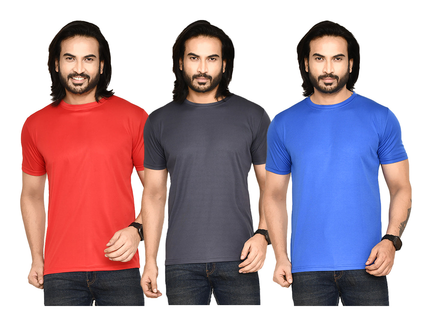 RAPL BHARAT Men's Casual Solid Pattern Round Neck Polyester T-shirt Combo with Half Sleeve I Comfy Plain Regular Fit T-shirt for Men (Color - Multicolor)