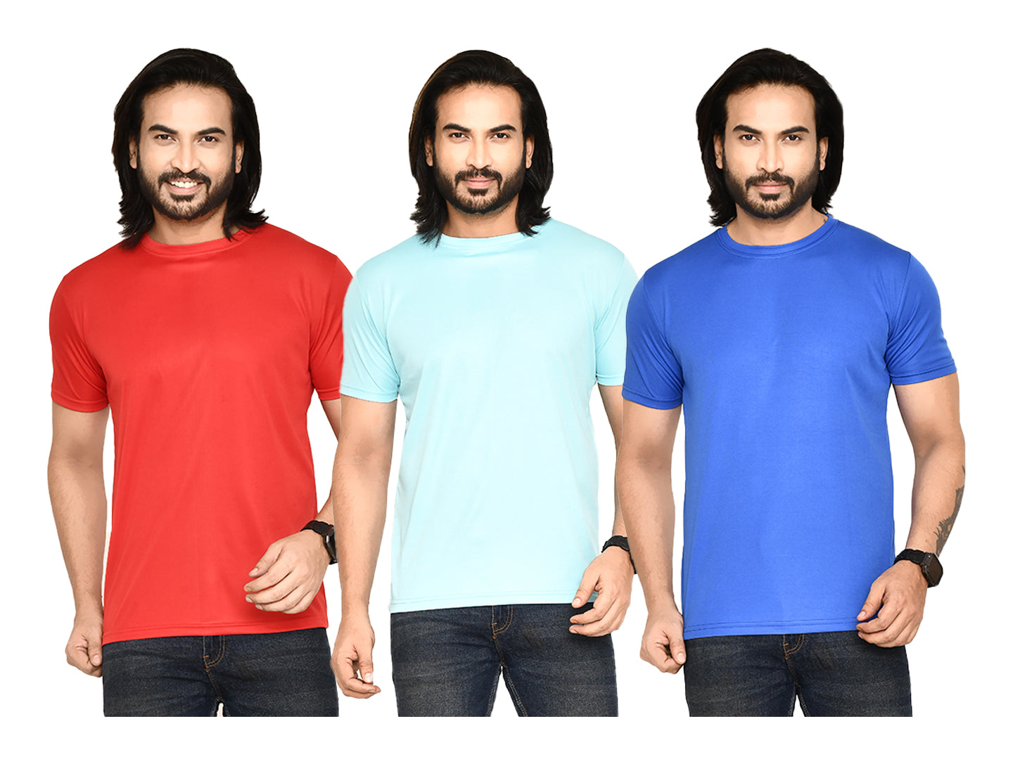 RAPL BHARAT Men's Casual Solid Pattern Round Neck Polyester T-shirt Combo with Half Sleeve I Comfy Plain Regular Fit T-shirt  for Activewear (Color - Multicolor)