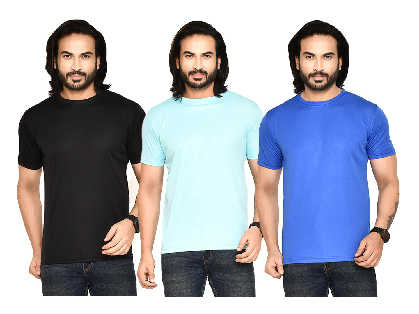 RAPL BHARAT Men's Casual Solid Pattern Round Neck Polyester T-shirt Combo with Half Sleeve I Comfy Plain Regular Fit T-shirt for Men for Activewear (Color - Multicolor)