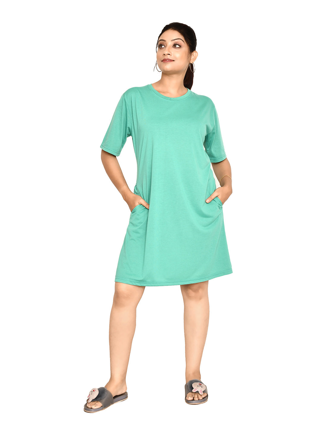 RAPL BHARAT Women's Casual Round Neck Cotton Knee Length Dress With Short sleeves