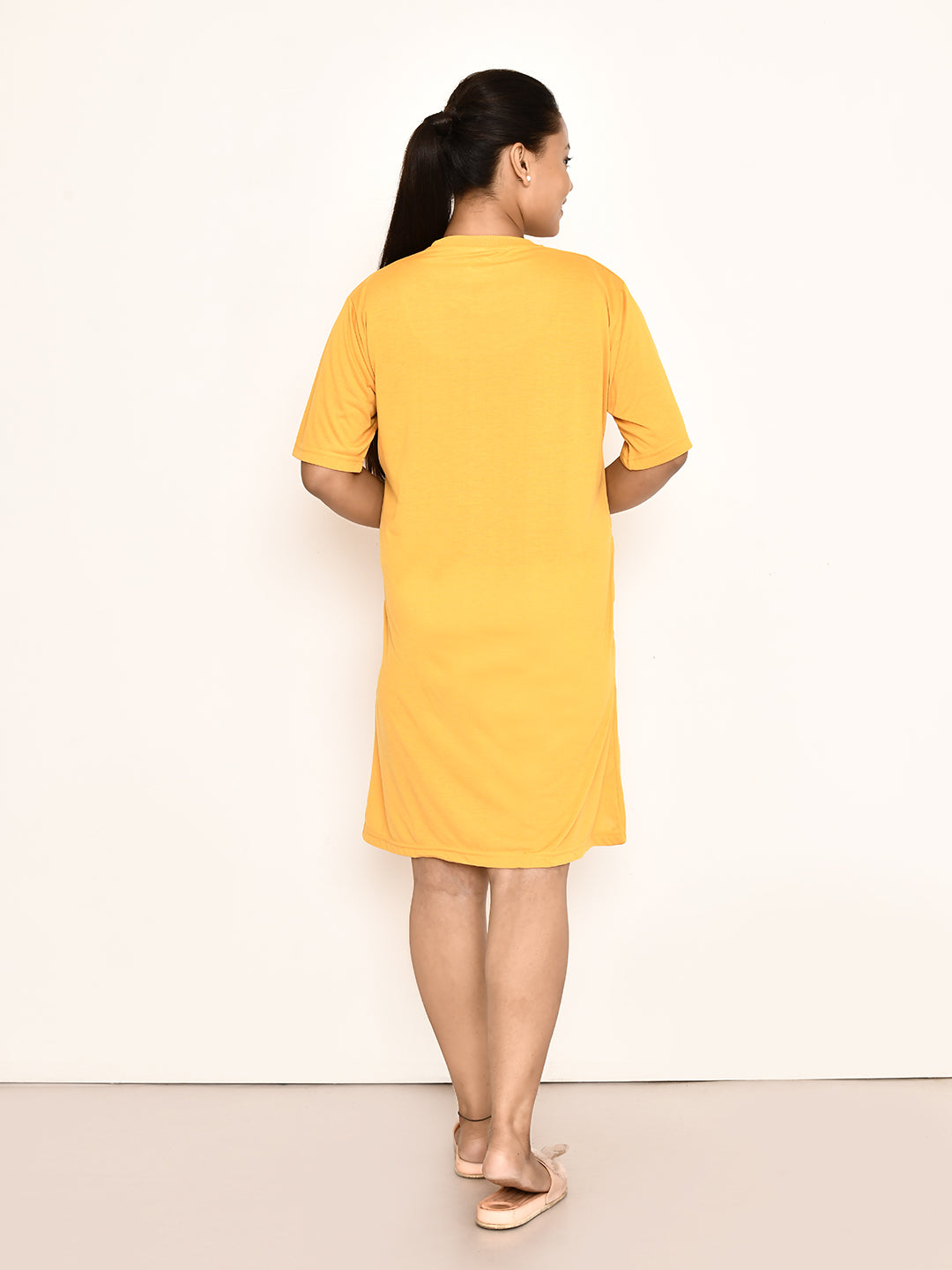 RAPL BHARAT Women's Casual Round Neck Cotton Top| Knee Length Solid Pattern T-shirt Dress  with Short Sleeves I Perfect Summer-Friendly Dress (Color - Mustard )