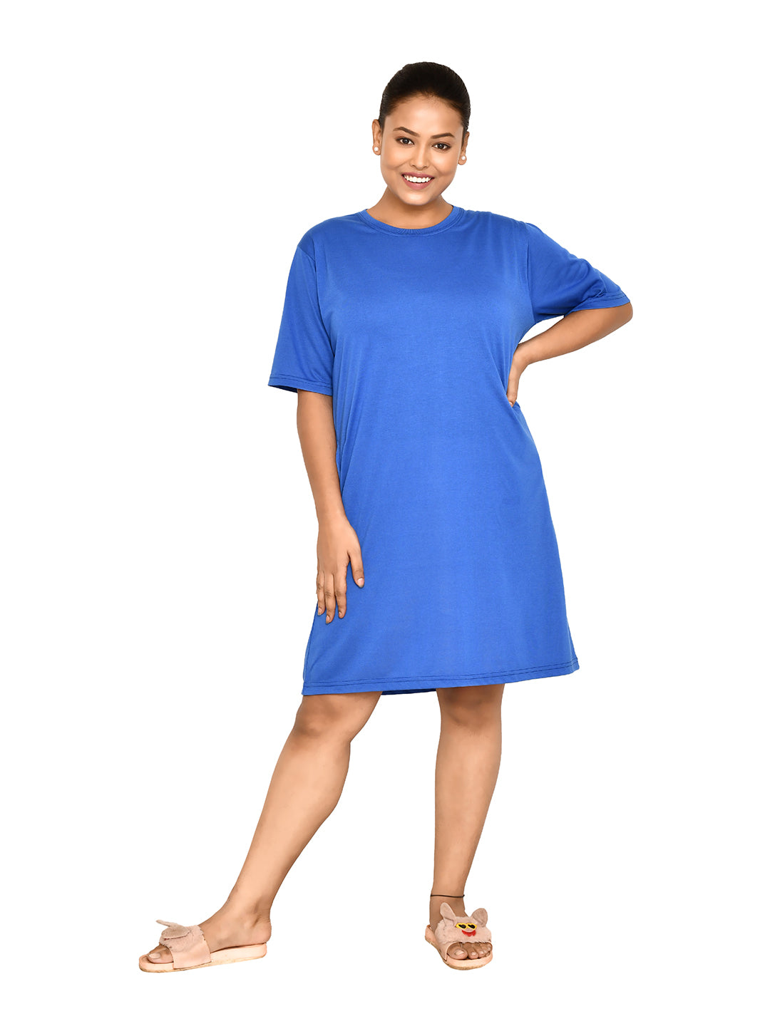 RAPL BHARAT Women's Casual Round Neck Cotton Knee Length Dress With Short sleeves