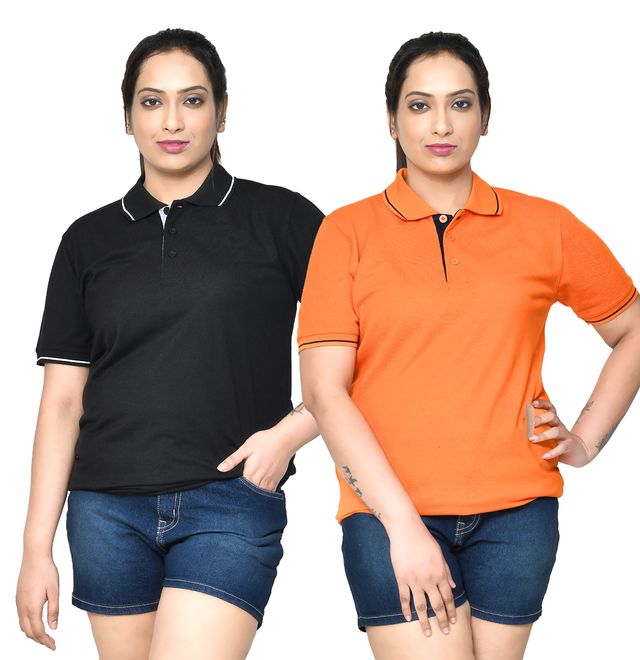 Regular Fit Pure Cotton Solid T-shirts Combo with Collar Neck and Half Sleeves I Unisex Polo Tshirts For Everyday wear