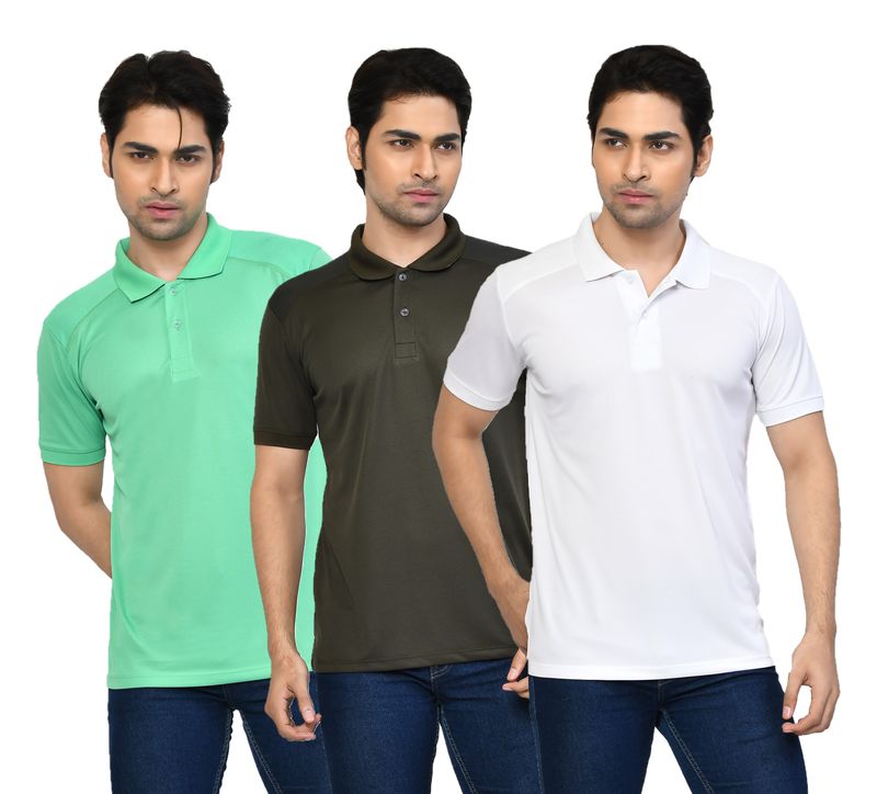 Men's Casual Regular Fit Solid Tshirts combo I Collared Neck I Half Sleeve Polo T-shirts  - Light Green, Algae green & White