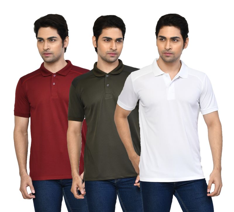 Men's Casual Regular Fit Solid Tshirts combo I Collared Neck I Half Sleeve Polo T-shirts  - Maroon, Algae green & White