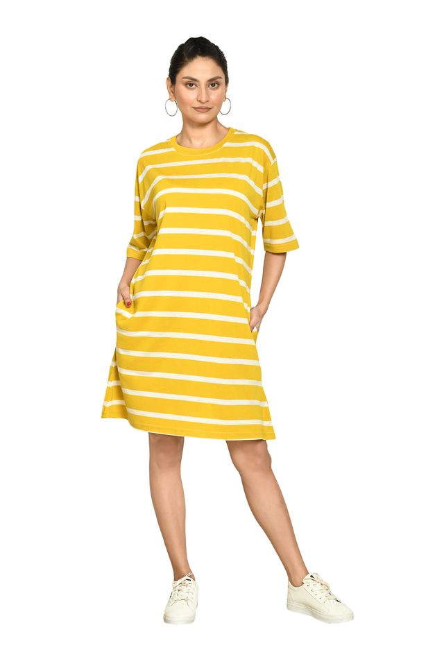 RAPL BHARAT Presents Women's Casual Regular Fit Round Neck Cotton A-Line Dress with Striped Pattern & Short Sleeve I Western Style in Every Stitch - Multicolour ( Pack Of 3)