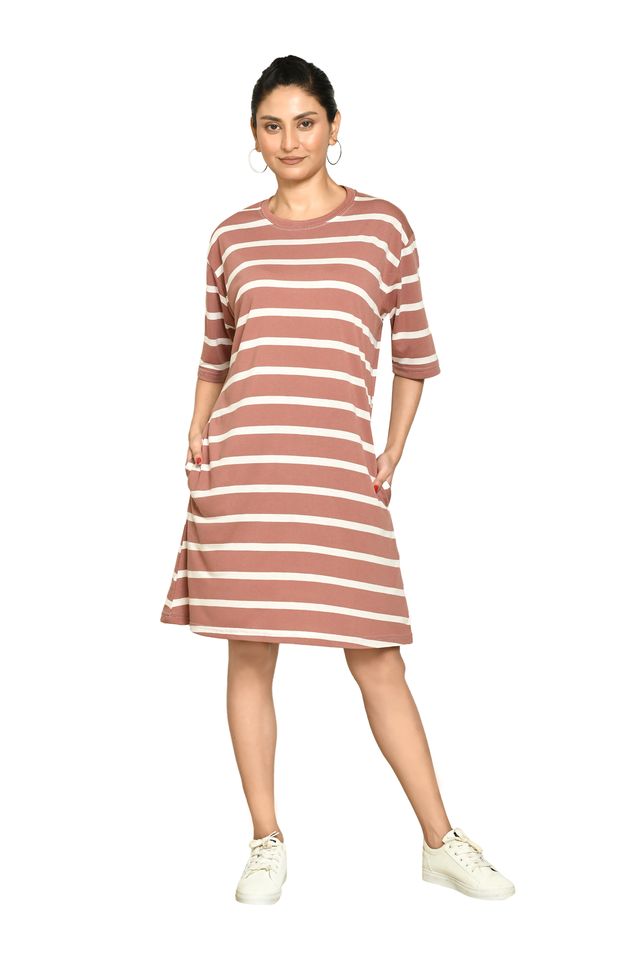 RAPL BHARAT Presents Women's Casual Regular Fit Round Neck Cotton A-Line Dress with Striped Pattern & Short Sleeve I Western Style in Every Stitch - Multicolour ( Pack Of 3)