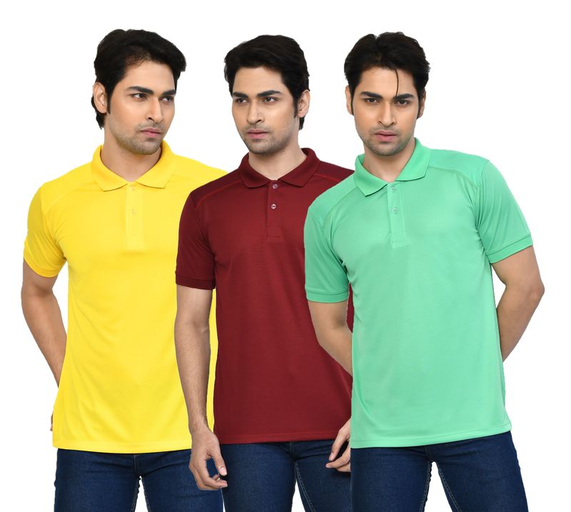 Men's Casual Regular Fit Solid Tshirts combo I Collared Neck I Half Sleeve Polo T-shirts  - Yellow, Maroon & Light Green