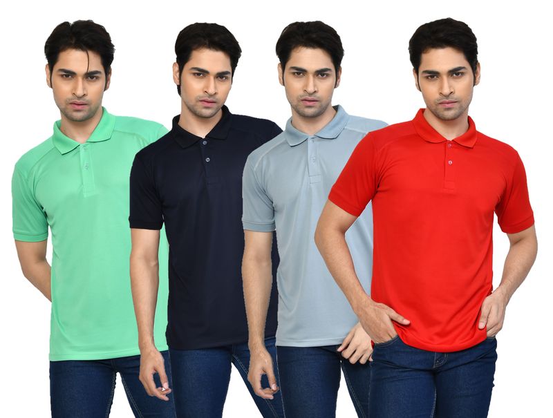 Men's Casual Regular Fit Solid Tshirts combo I Collared Neck I Half Sleeve Polo T-shirts  - Light Green, Navy Blue, Red & Light Grey